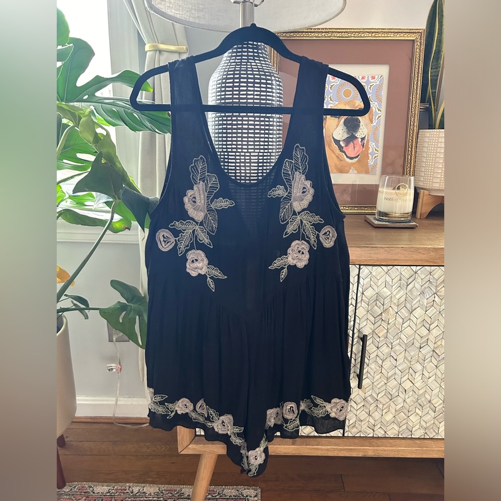 Free People Intimately Black Embroidered Romper